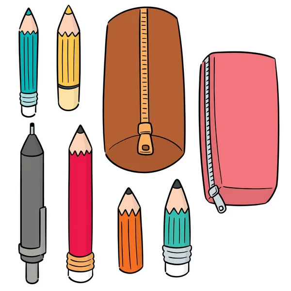 Ensemble vectoriel de crayon et étui à crayons — Image vectorielle