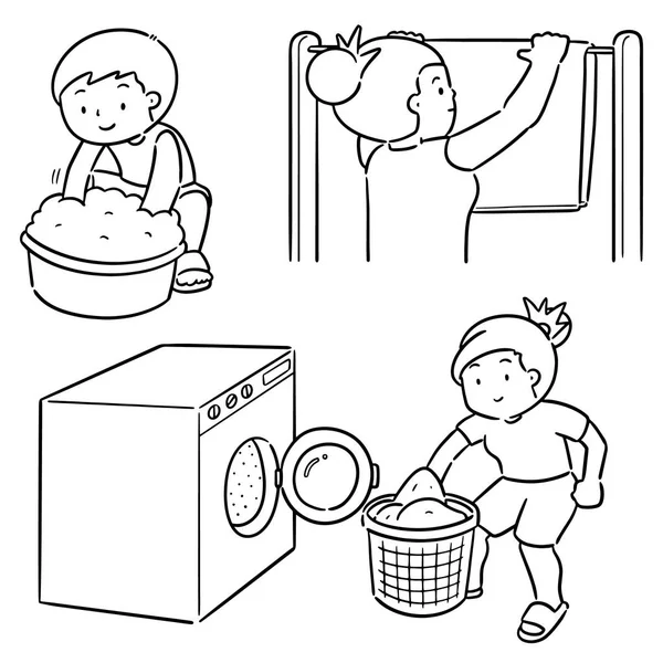 Vector set of people washing clothes — Stock Vector