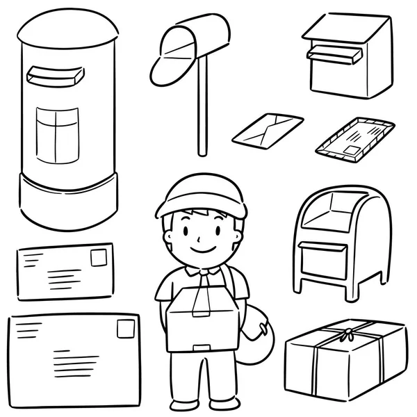 Векторный набор почтальона и почтового ящика — стоковый вектор