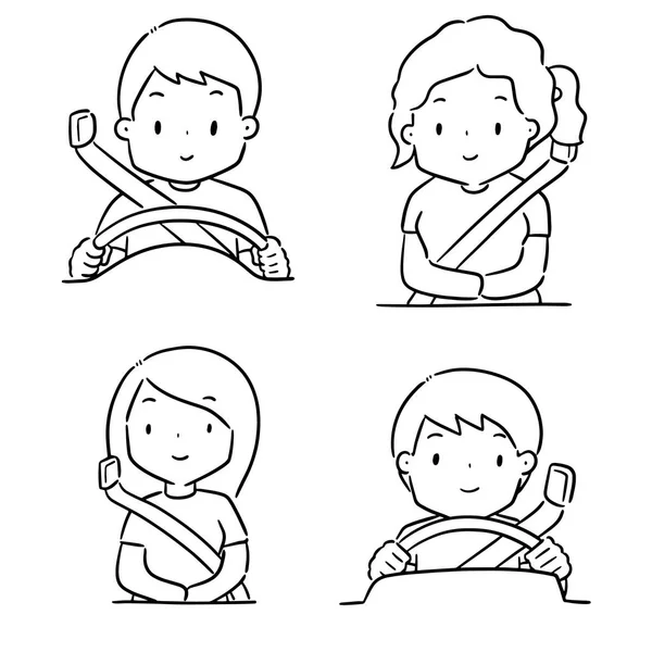 Vector set of people use safety belt — Stock Vector