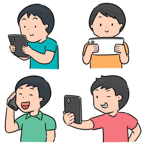 Vector conjunto de personas utilizando el teléfono inteligente — Vector de stock