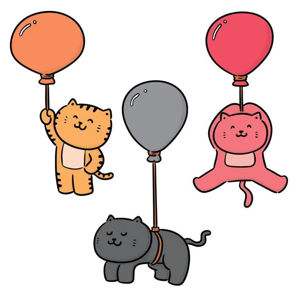 Conjunto vetorial de gato com balão —  Vetores de Stock