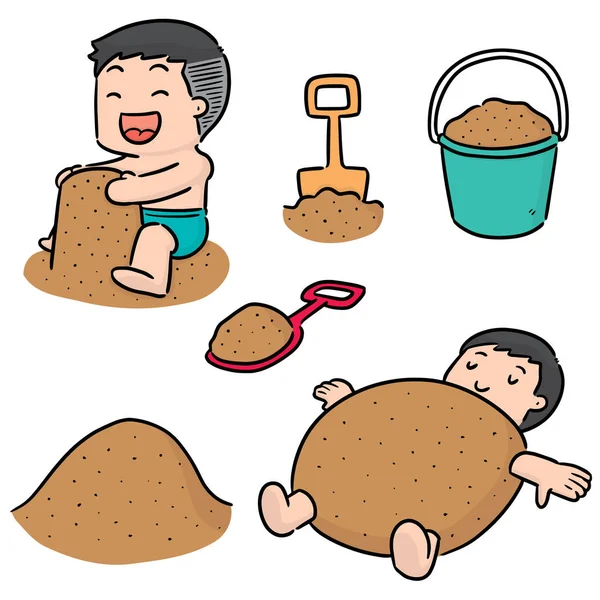 Vector set of kid playing sand — Stock Vector