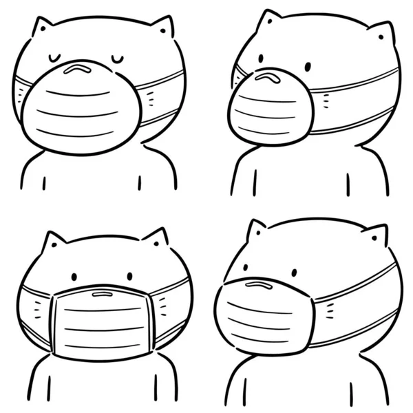 Vector Set Van Kat Met Behulp Van Medisch Beschermend Masker — Stockvector