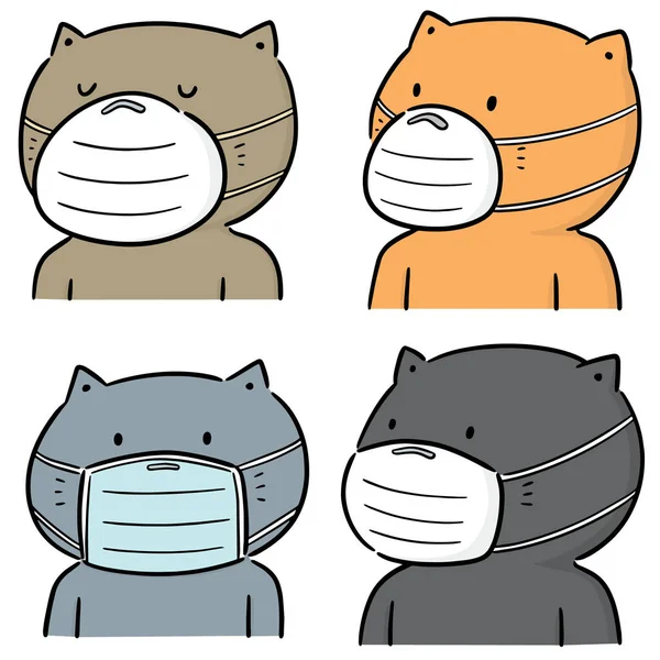 Vector Set Van Kat Met Behulp Van Medisch Beschermend Masker — Stockvector