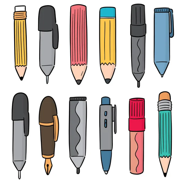 Vector Set Pen Pencil — Stock Vector