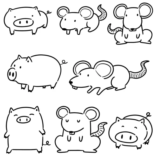 Jeu Vectoriel Porcs Rats — Image vectorielle