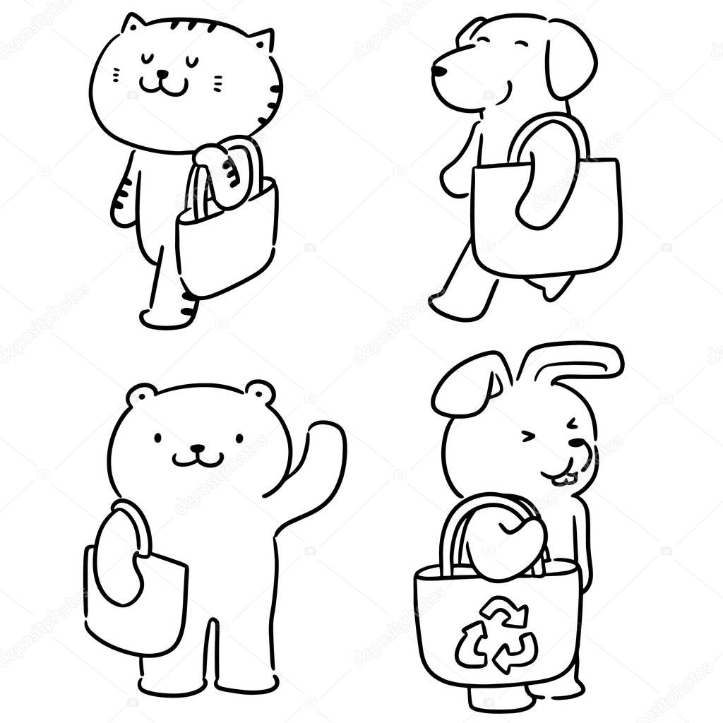 vector set of animal carrying cloth bag