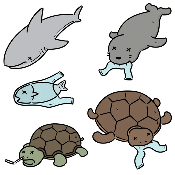 Jeu Vecteurs Animaux Aquatiques Plastique — Image vectorielle