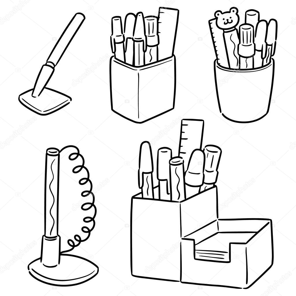 vector set of pen and pen holder
