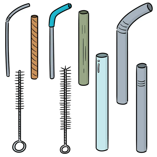 Vector Set Straw Straw Cleaner — Stock Vector