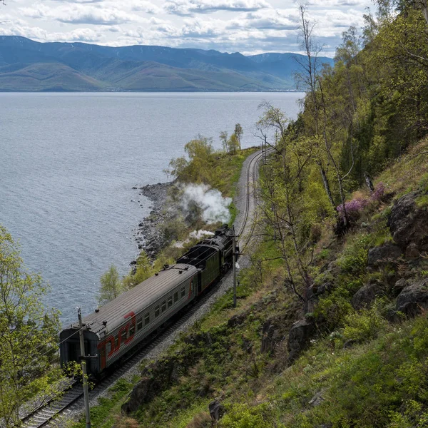 Maio 2018 Velhos Passeios Trem Vapor Circum Baikal Railway Lago — Fotografia de Stock