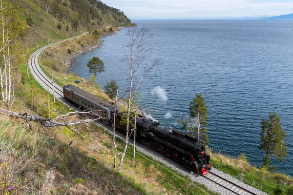 Maio 2018 Velhos Passeios Trem Vapor Circum Baikal Railway Lago — Fotografia de Stock