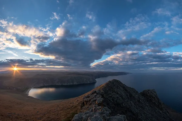 Захід Сонця Бей Березі Озера Байкал — стокове фото