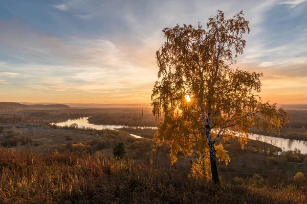 Höst Solnedgång Över Floden Irkut — Stockfoto