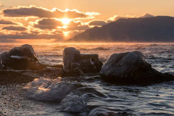 Icy Stones Shore Lake Baikal — Stock Photo, Image