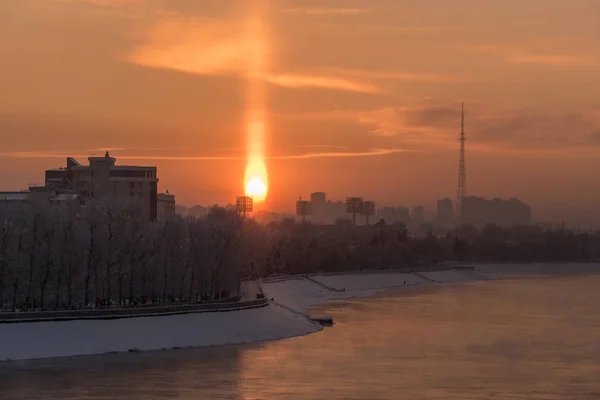 Zimní Východ Slunce Nad Angary Irkutsk — Stock fotografie