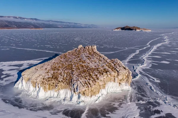 Top Uitzicht Sharga Dagan Oltrek Eilanden Baikal Winter — Stockfoto