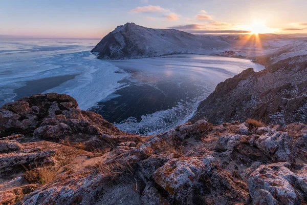 Pôr Sol Lago Baikal — Fotografia de Stock