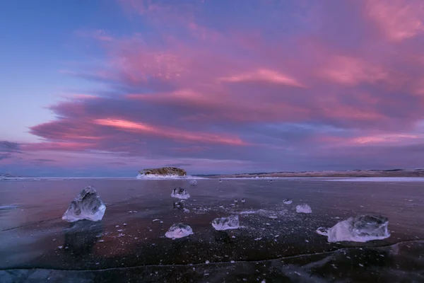 Hermosa Puesta Sol Lago Baikal — Foto de Stock