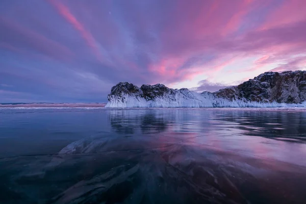 Wintersonnenuntergang Baikalsee — Stockfoto