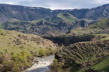 Kura Nehri'nin geçitinde bahar manzarası, Gürcistan