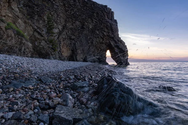 Water Splashing Stone Shore Lake Baikal — Stock Photo, Image