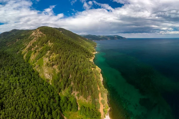 Luchtfoto Van Kust Van Het Baikalmeer Bij Het Dorp Bolshiye — Stockfoto