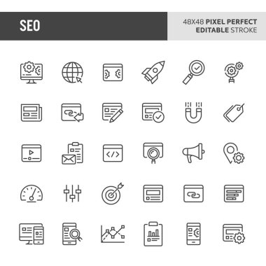 Arama Motoru Optimizasyonu Vektör Simge Seti