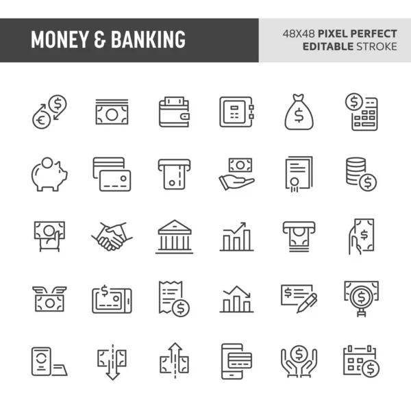 Conjunto de iconos de vectores monetarios y bancarios — Vector de stock