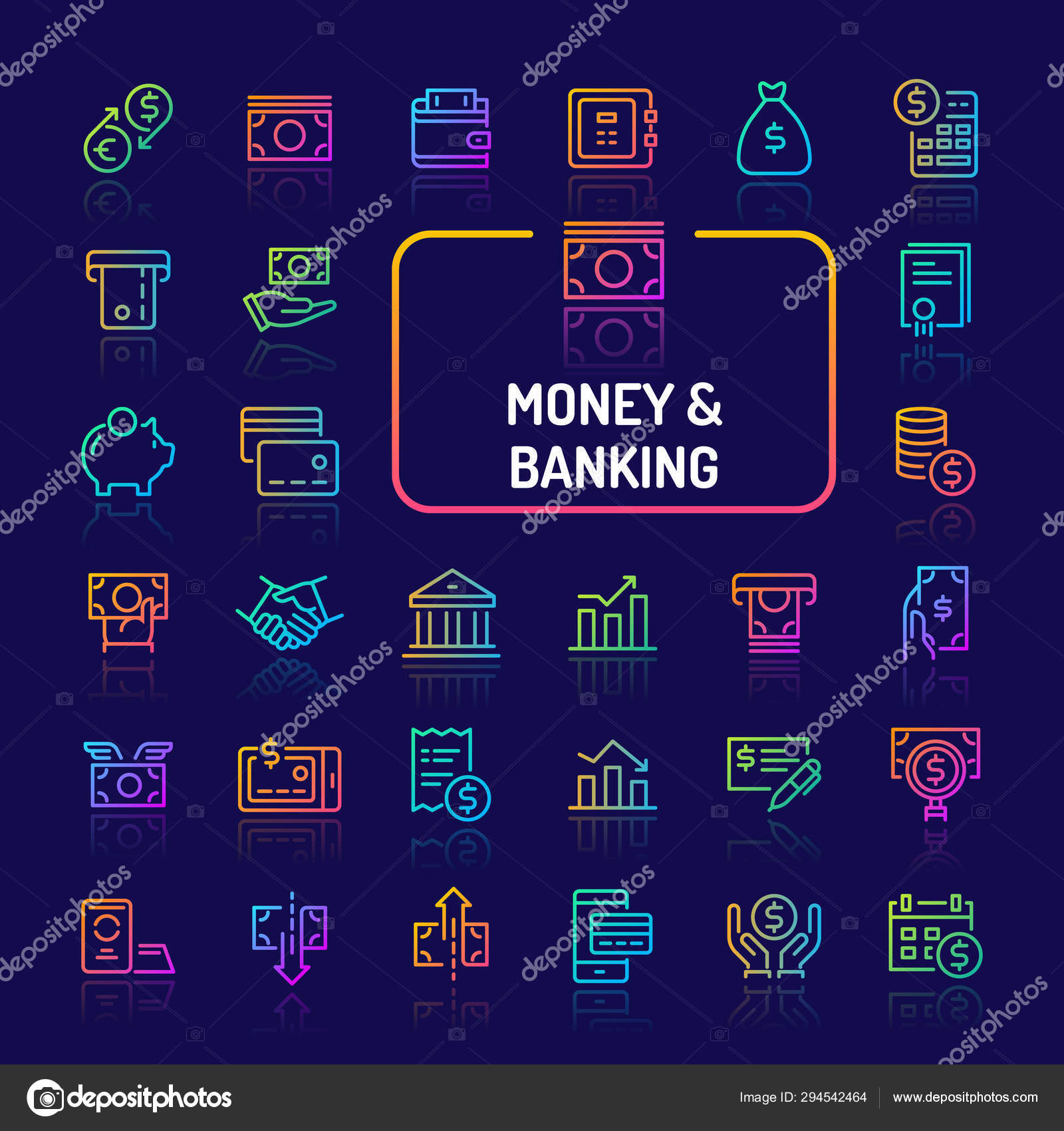 Money & Banking Gradient Line Icon Set (EPS 10) Stock Vector Image by  ©freudjon #294542464