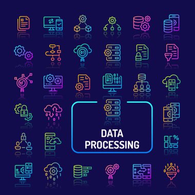 Veri İşleme Gradyan Çizgi Simge Seti (Eps 10)