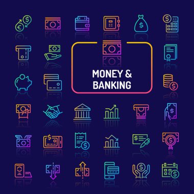 Money & Banking Gradient Line Simge Seti (Eps 10)