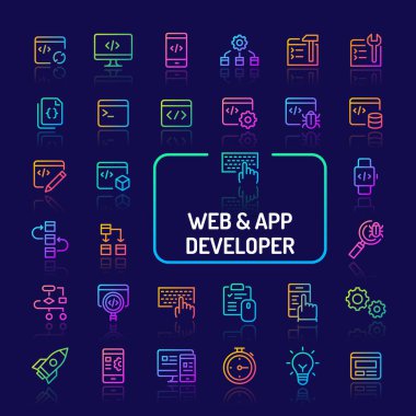 Web & App Geliştirici Gradyan Çizgi Simge Seti (Eps 10)