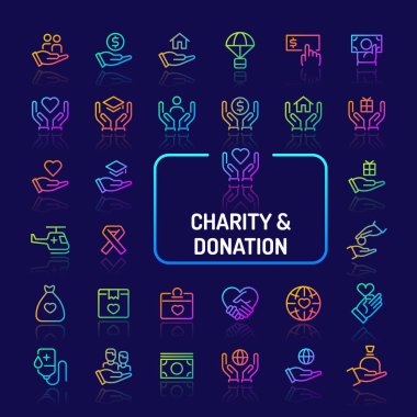 Charity & Donation Gradient Line Simge Seti (Eps 10)