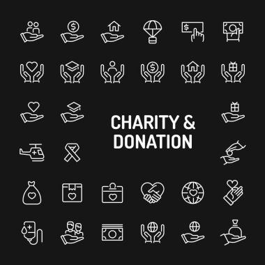 Charity & Donation Basit Çizgi Simge Seti