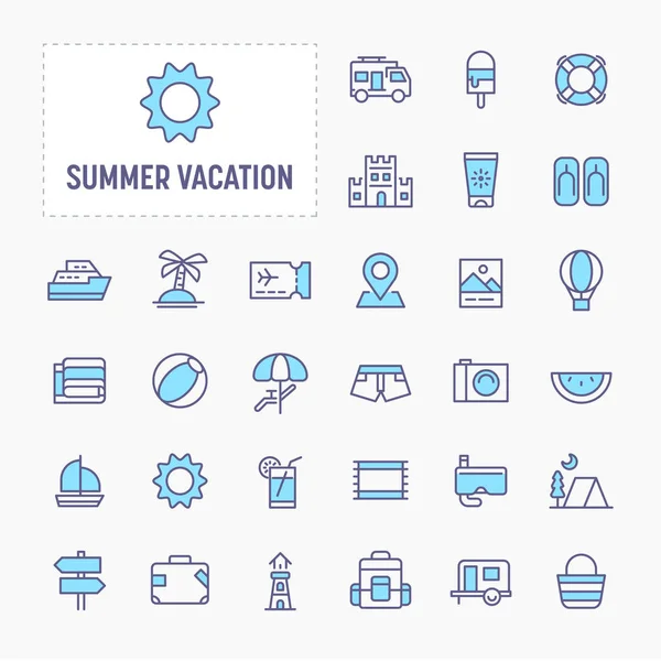 Summer Vacation Minimal Icon Set — Stock Vector