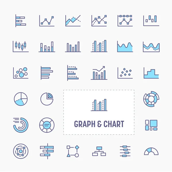 Gráfico y gráfico Conjunto mínimo de iconos — Archivo Imágenes Vectoriales