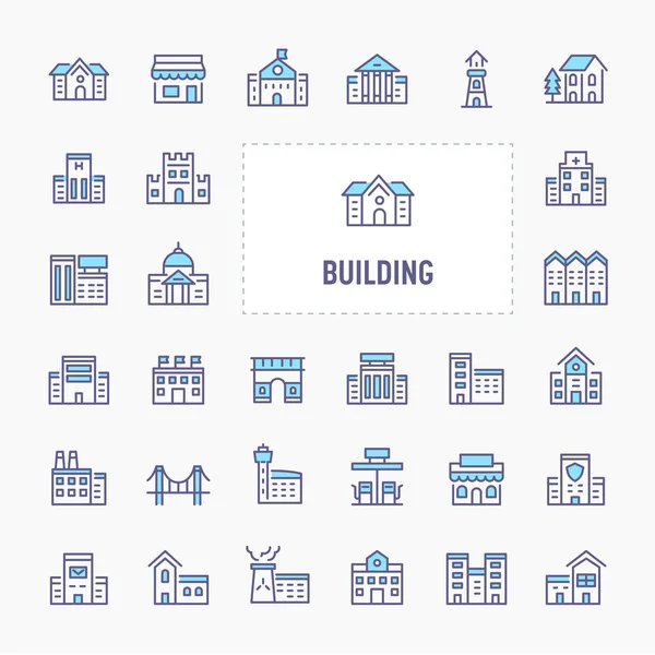 Conjunto de iconos de edificios y arquitectura — Vector de stock