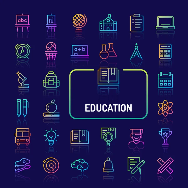 Schule & Bildung Gradient Line Icon Set (Folge 10) — Stockvektor