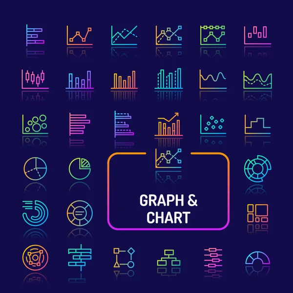 Grafikler, Diyagramlar ve Grafikler Gradyan Çizgi Simge Seti — Stok Vektör