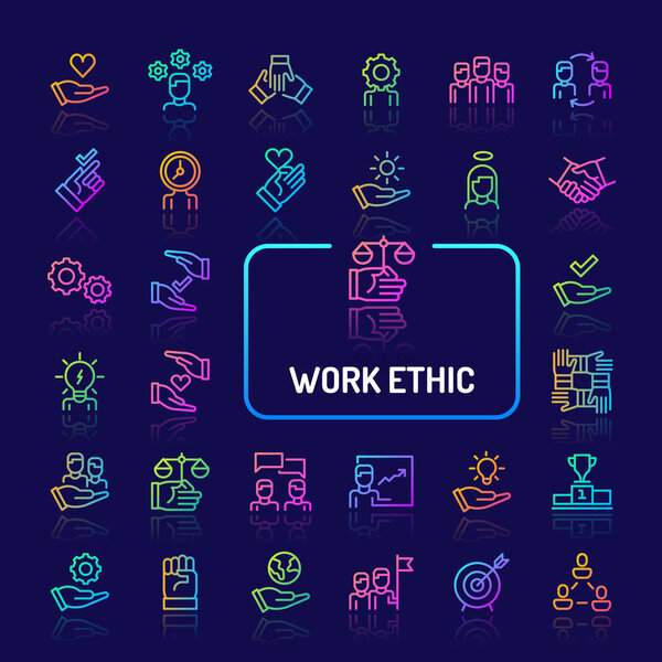 Work Ethics Gradient Line Icon Set (EPS 10)