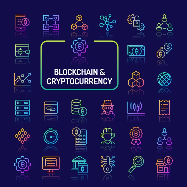 Blockchain & Cryptocurrency Gradient Line Simge Seti (Eps 10)
