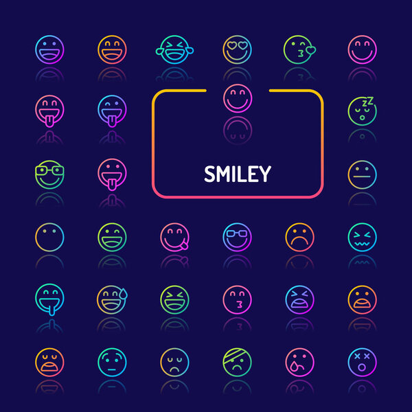 Smiley Face Gradient Line Icon Set (EPS 10)