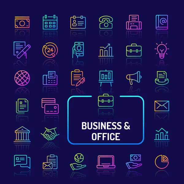 Business & Office gradient zestaw ikon linii (EPS 10) — Wektor stockowy