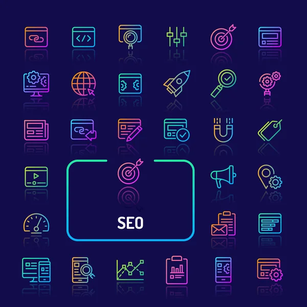 Zoekmachine optimalisatie (SEO) verlopende lijn icon set (EPS 10) — Stockvector