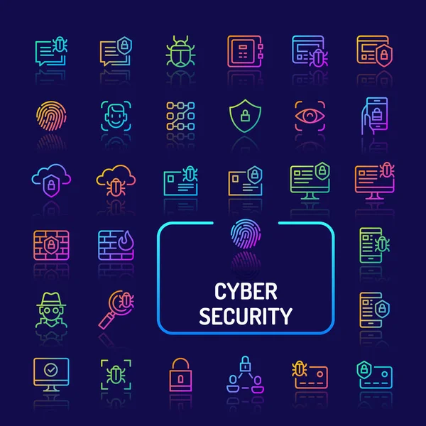 Cyber & Digital Security Gradyan Çizgi Simge Seti (Eps 10)