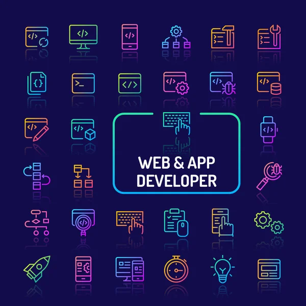Web & App Geliştirici Gradyan Çizgi Simge Seti (Eps 10)