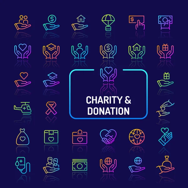 Charity & Spende Gradientenlinie Icon Set (Folge 10) — Stockvektor