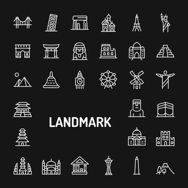 World 's Famous Landmark Simple Line Icon Set — стоковый вектор